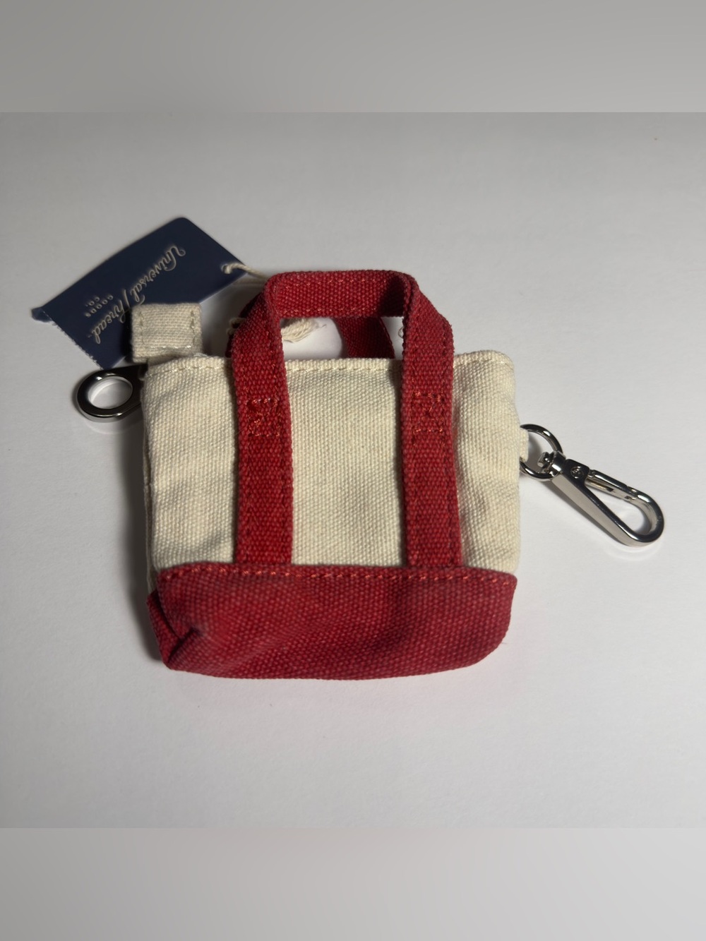 NWT Canvas Mini Tote Keychain - Cream and Red